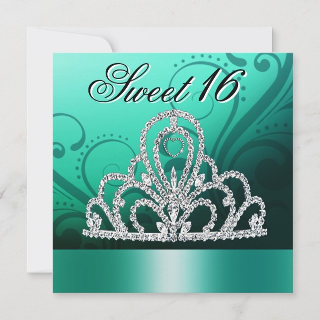 Invitación Princesa Tiara Sweet 16 (aqua) (Anverso)