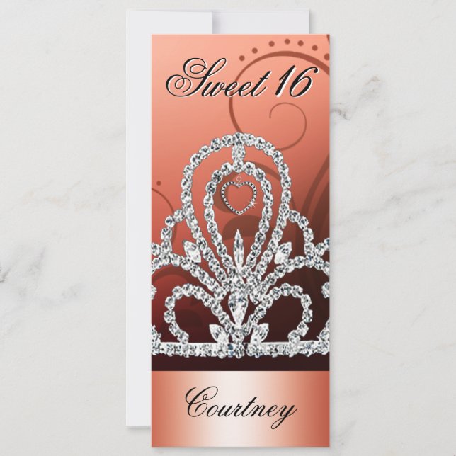 Invitación Princesa Tiara Sweet dieciséis (naranja) (Anverso)