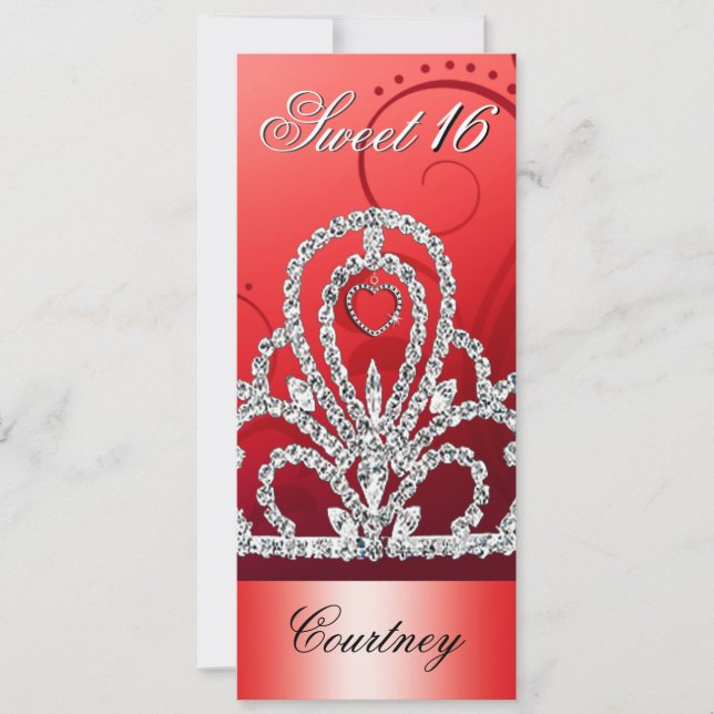 Invitación Princesa Tiara Sweet dieciséis (rojo de la (Anverso)