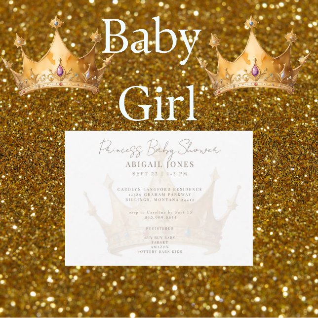 Invitación Princesa Tiara White & Gold Baby Shower (Subido por el creador)