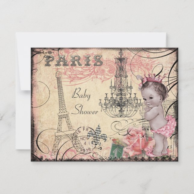 Invitación Princesa torre Eiffel y lámpara Baby Shower (Anverso)