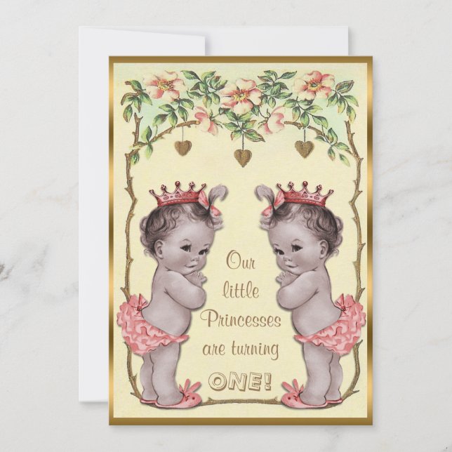 Invitación Princesa Twins Birthday Roses y corazones del (Anverso)