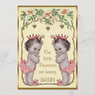 Invitación Princesa Twins Birthday Roses y corazones del