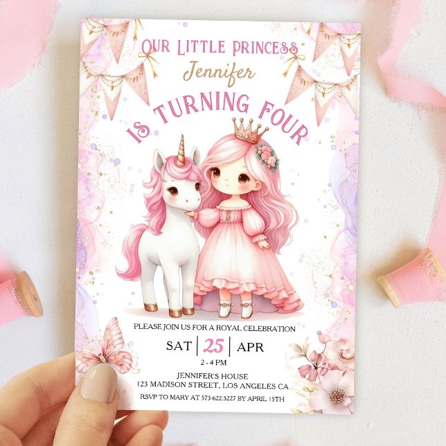Invitación Princesa Unicornio 4 Chica de cumpleaños Rosa (Subido por el creador)