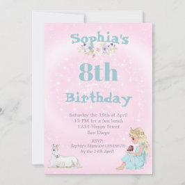 Invitación Princesa Unicornio Estrellas Pink Cute Age Birday