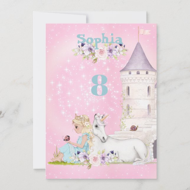 Invitación Princesa Unicornio Estrellas Pink Cute Age Birday (Reverso)