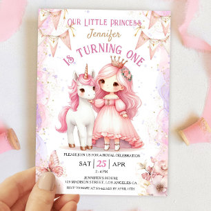 Invitación Princesa Unicornio Primer Chica de cumpleaños Rosa