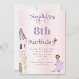 Invitación Princesa Unicornio Púrpura Pelo Oscuro Cumpleaños