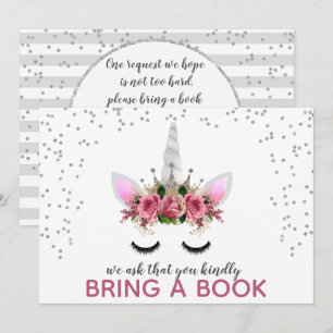 Invitación Princesa Unicornio Purpurina De Plata Trae Un Libr
