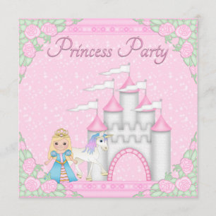 Invitación Princesa, unicornio y Fiesta de princesas rosadas
