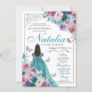 Invitación Princesa verde azulada y malva de la puesta de sol