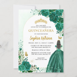Invitación Princesa Verde de Esmeralda Floral Cumpleaños Quin