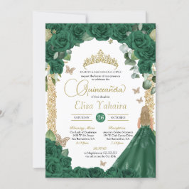 Invitación Princesa Verde Esmeralda de Mariposa Quinceanera
