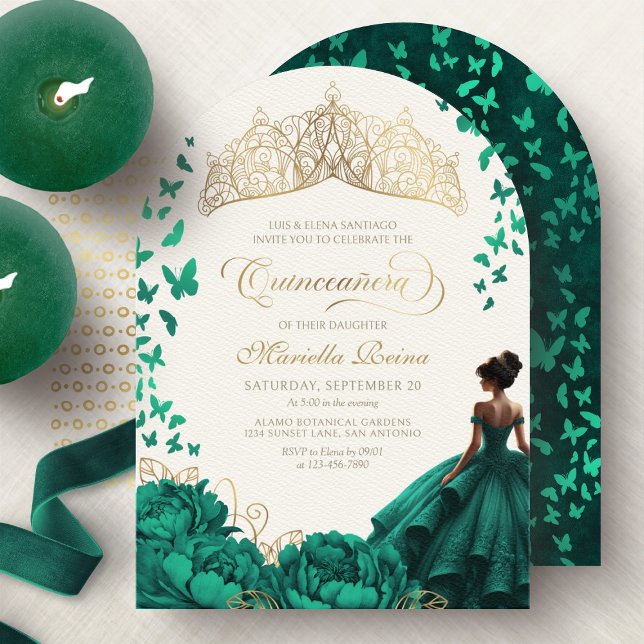 Invitación Princesa verde esmeralda de Tiara Quinceanera (Subido por el creador)