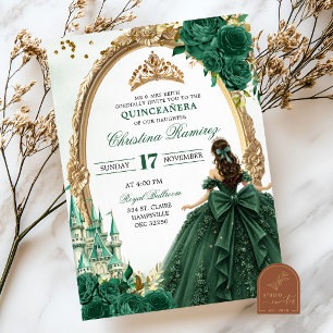 Invitación Princesa Verde Esmeralda Quinceañera de Cuento de