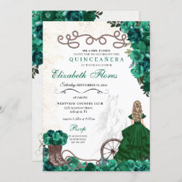 Invitación Princesa Verde Occidental Floral Charra Quinceañer