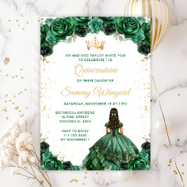 Invitación Princesa Verde Oscura Floral Quinceañera