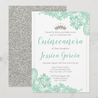Invitación Princesa verde Quinceañera del purpurina del
