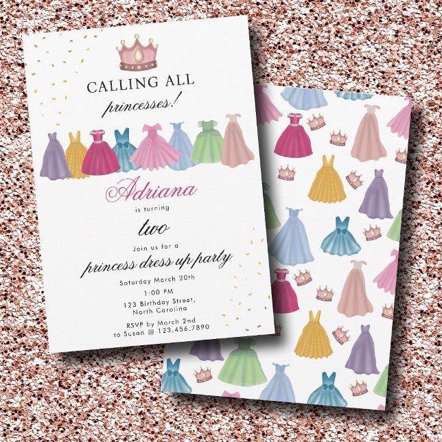 Invitación Princesa Vestida Fairytale Vestido Chica Cumpleaño (Princess Dresses Fairytale Dress Up Girl Birthday Invitation)