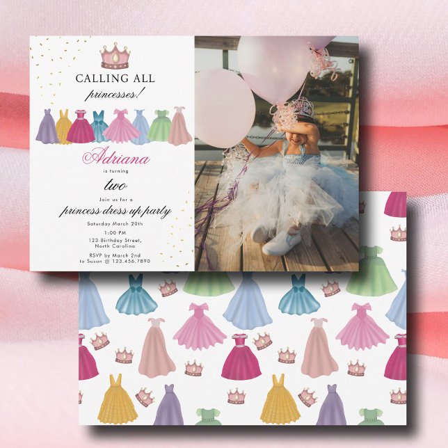 Invitación Princesa Vestida Fairytale Vestir Foto Cumpleaños (Princess Dresses Fairytale Dress Up Photo Birthday Invitation)