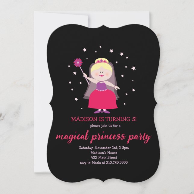 Invitación PRINCESA VESTIR LA FIESTA DE cumpleaños BLONDE HOU (Anverso)