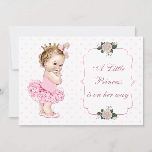 Invitación Princesa Vieja Tutu Corazones y Flores (Anverso)