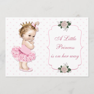 Invitación Princesa Vieja Tutu Corazones y Flores