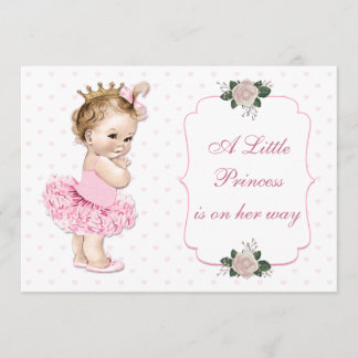Invitación Princesa Vieja Tutu Corazones y Flores