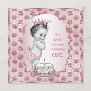 Invitación Princesa Vintage Bebé Roses rosados Primer Pastel