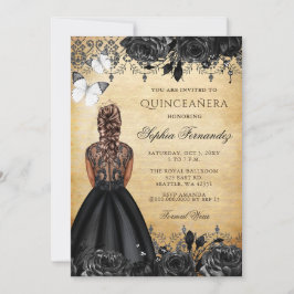 Invitación Princesa Vintage Mariposa Negra Quinceañera