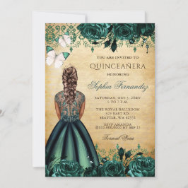 Invitación Princesa Vintage Mariposa Verde Quinceañera