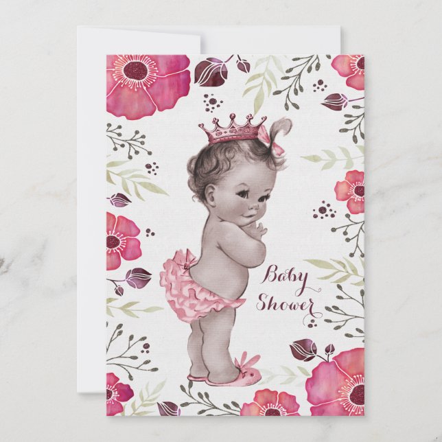 Invitación Princesa Watercolor Poppies Baby Shower del (Anverso)