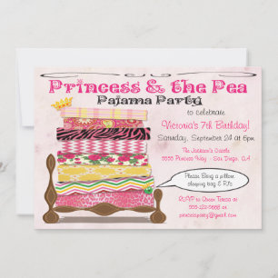 Invitación Princesa y la fiesta de cumpleaños del pijama del