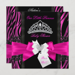 Invitación Princesa zebra rosa caliente Baby Shower Chica neg