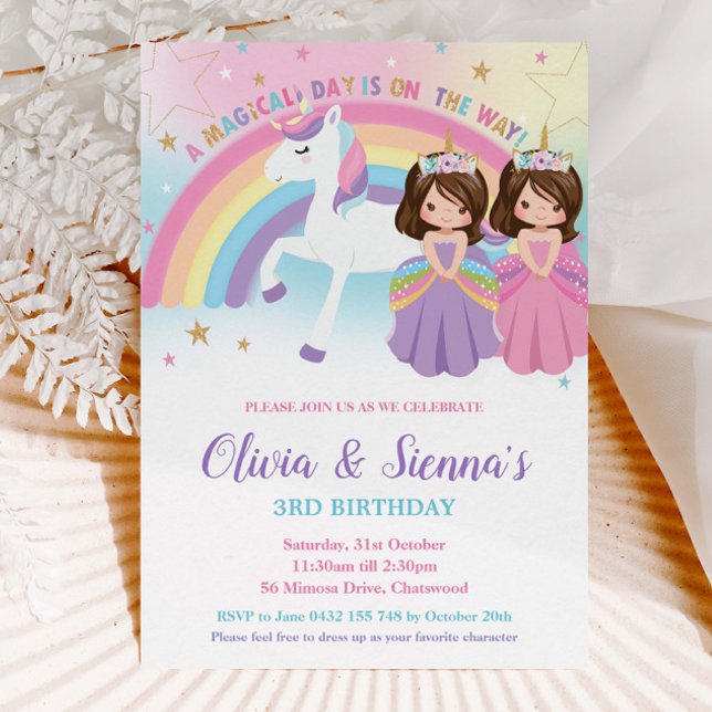 Invitación Princesas de brunette gemelas y cumpleaños de Unic (Subido por el creador)