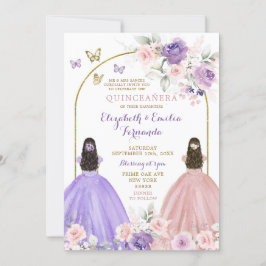 Invitación Princesas gemelas Lilac y Rubor Rosa Quinceañera