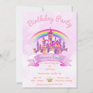 Invitación Princess 1st Birthday Invitation Editable Pink