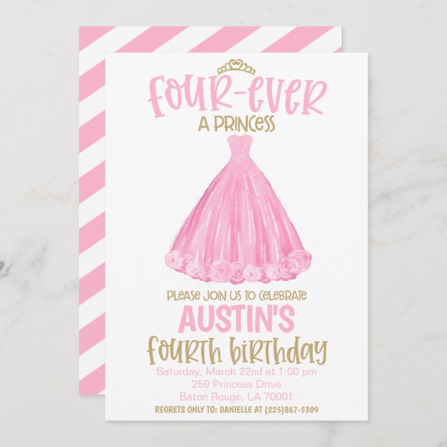 Invitación Princess 4th Birthday Party Invitation (Anverso / Reverso)