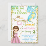 Invitación Princess and dragon siblings birthday invitation.<br><div class="desc">Siblings princess and dragon birthday invitation.
Princesses and dragons invite.
Size is 5x7.
For custom orders or other themes,  please contact me.
Thank you!</div>