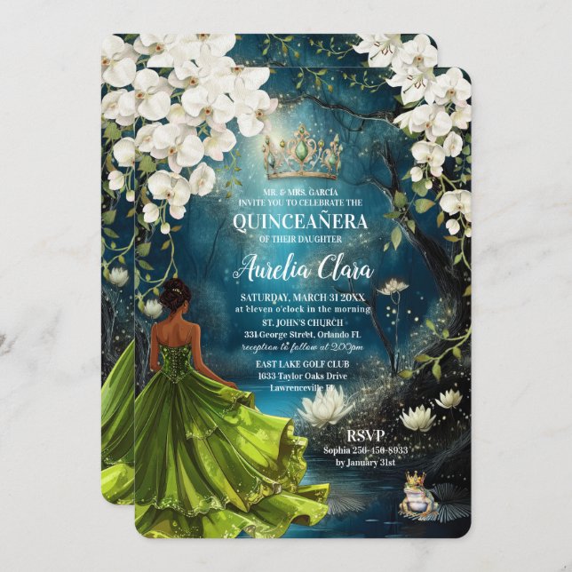 Invitación Princess and the Frog Starry Night Quinceanera 16 (Anverso / Reverso)