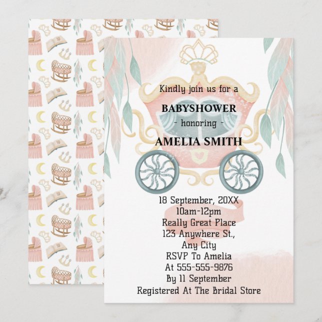 Invitación Princess Baby Shower (Anverso / Reverso)