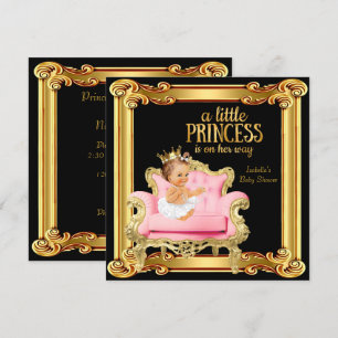 Invitación Princess Baby Shower Black Pink Gold Chair
