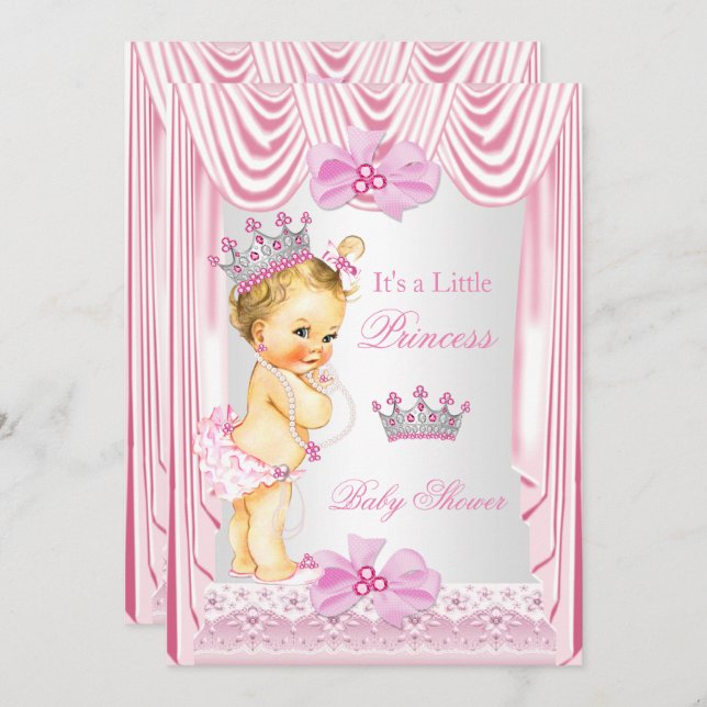 Invitación Princess Baby Shower Blonde Chica Seda Rosa (Anverso / Reverso)