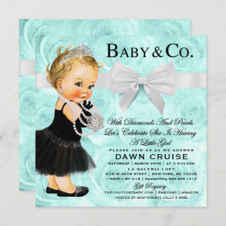Invitación Princess Baby Shower Blue Watercolor