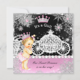 Invitación Princess Baby Shower Carriage Black Blonde rosa