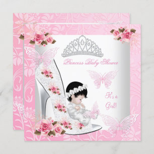 Invitación Princess Baby Shower Chica Butterfly Shoe Pink Ros