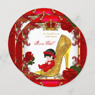 Invitación Princess Baby Shower Chica Gold Red Rose Hi Heel R