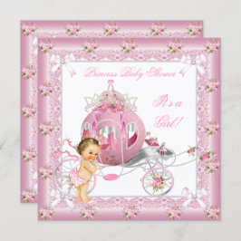 Invitación Princess Baby Shower Chica Pink Pearls Brunette