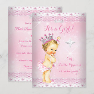 Invitación Princess Baby Shower Corona de encaje rosa Rubia