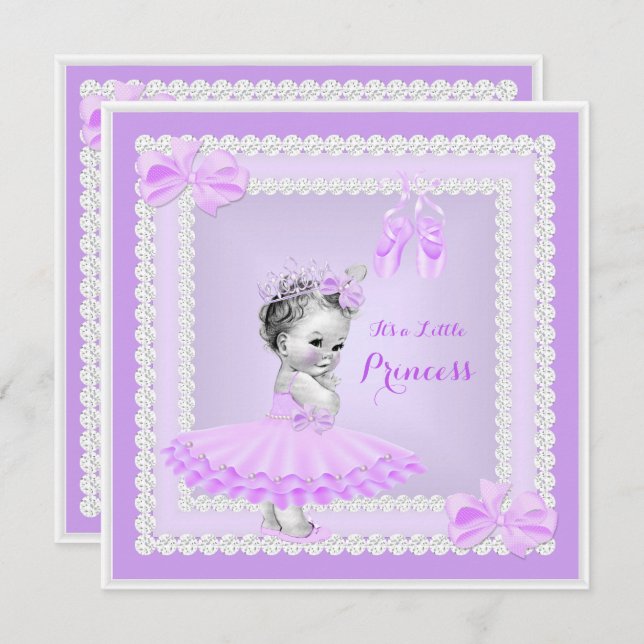 Invitación Princess Baby Shower Cute Chica Purple Ballerina (Anverso / Reverso)